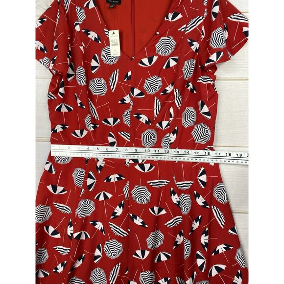 NWT Talbots Dress Sz 12 Red Beach Umbrellas Martini V Neck Lined Sheath NWT - Picture 6 of 11